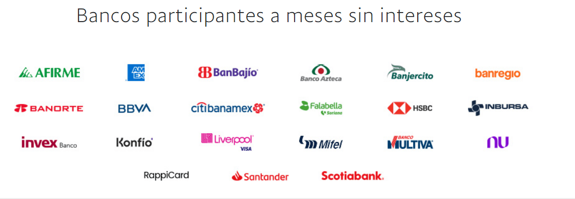 Bancos participantes a Meses sin Intereses