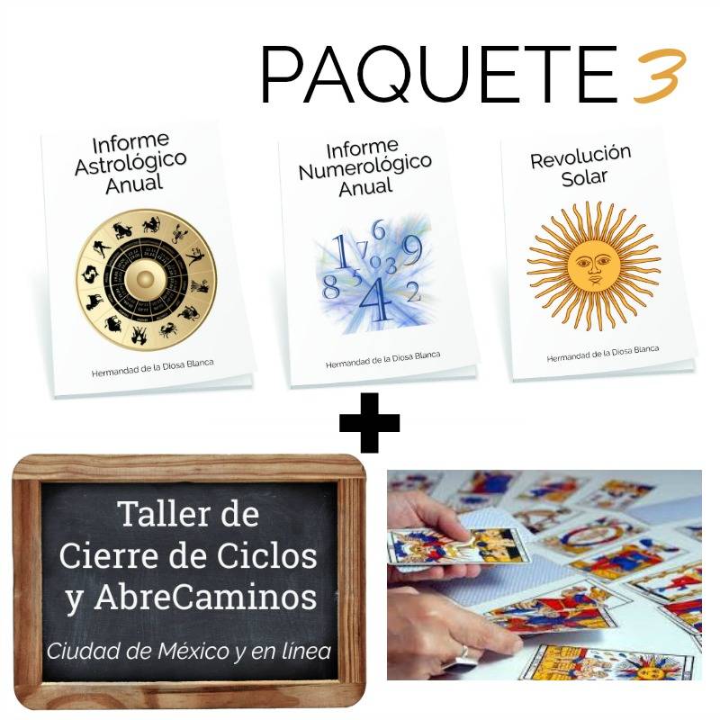 Paquete 3: Informe Astrológico Anual 2024, Informe Numerológico Anual 2024 y Revolución Solar 2024 y Taller de Cierre de Ciclos y AbreCaminos 2024. Consulta de Tarot.